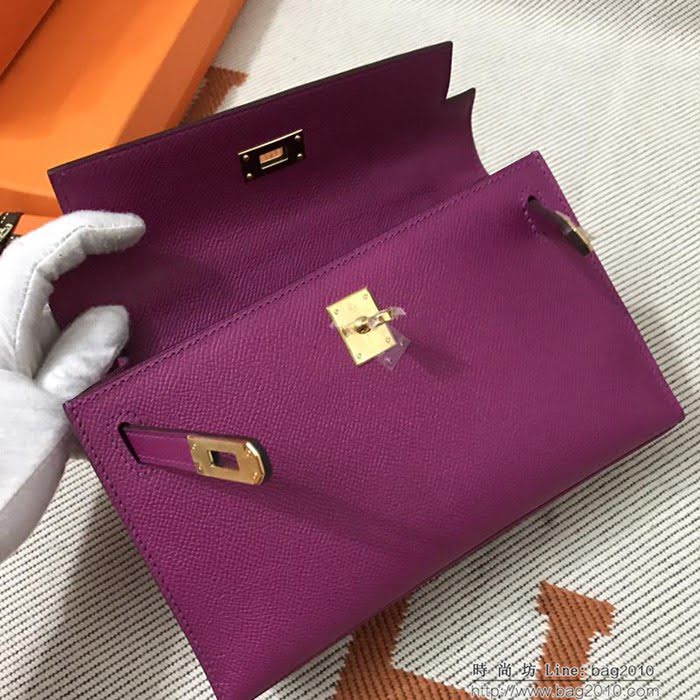 HERMES愛馬仕 凱莉包 mini kelly一代 玫紫epsom皮 夏天首選手包款 可手提肩背  Ama1327